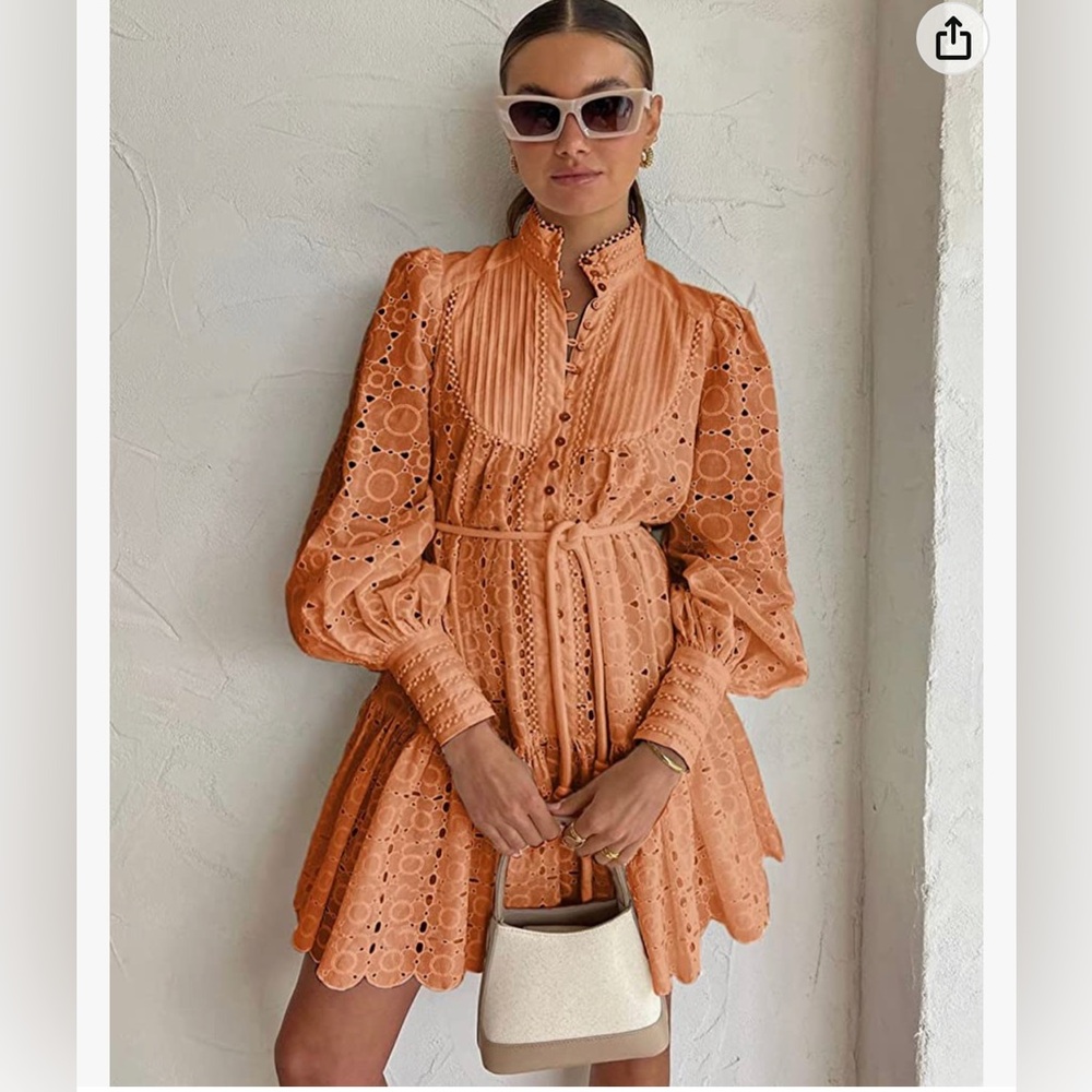 Mini Long-Sleeve Sundress with Under-slip, Waist Strap & Pockets